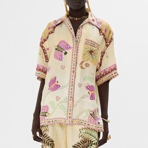 Camilla Blouse Silk Oversized Pocket Shirt‎ Top Sz XS S